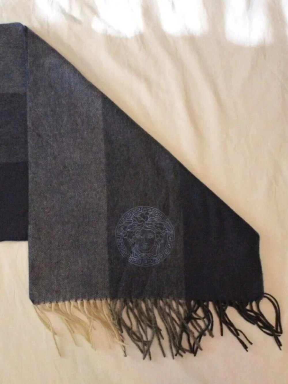 Gianni Versace Blue & Gray Medusa Embroidered Wool Men's / Women's Winter Scarf